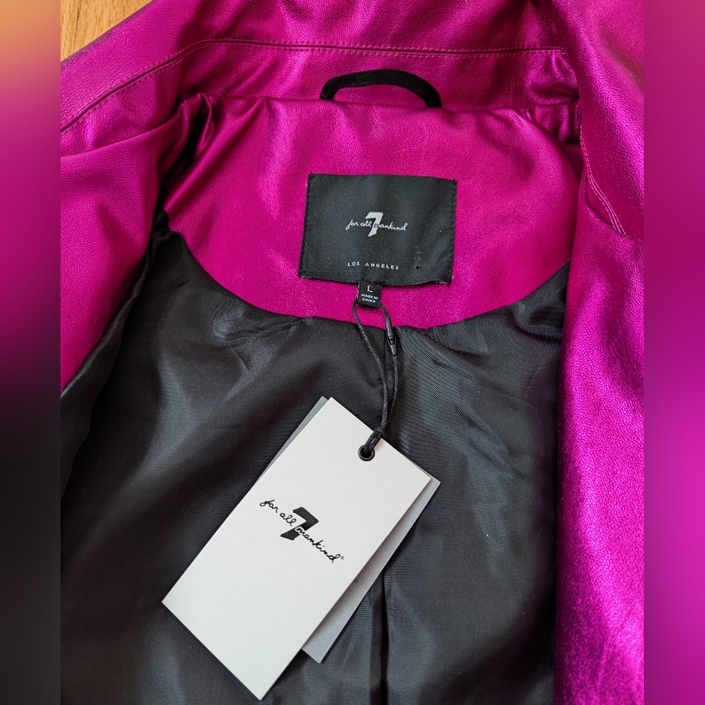 7 For All Mankind NWT Metallic Hot Magenta Pink Moto Jacket - Picture 7 of 12